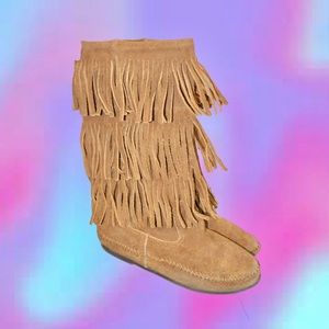 Minnetonka Moccasin Fringe Calf Boho Boots